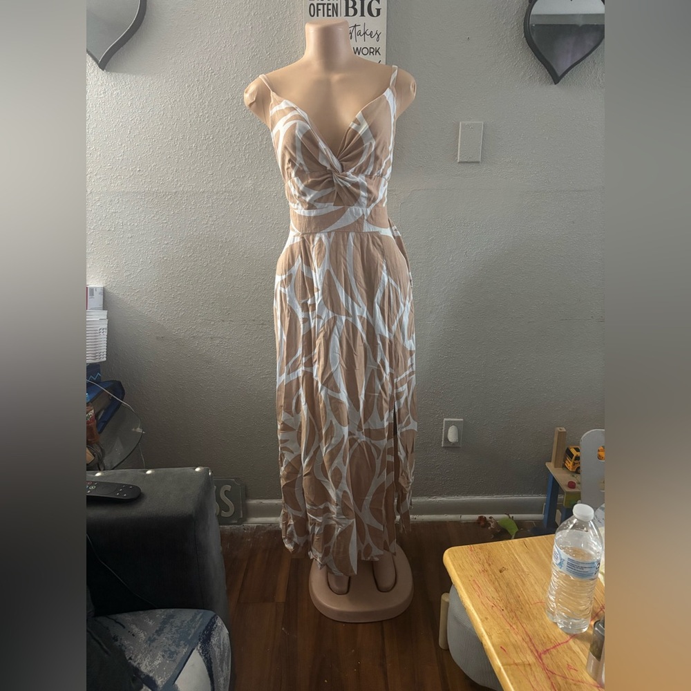 STATE Tan and White Maxi Dress